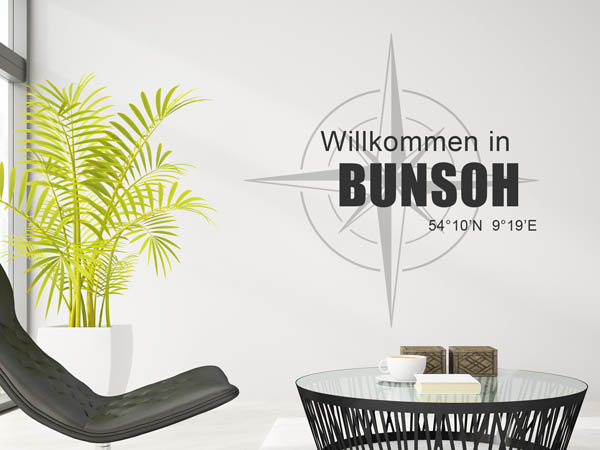 Wandtattoo Willkommen in Bunsoh mit den Koordinaten 54°10'N 9°19'E