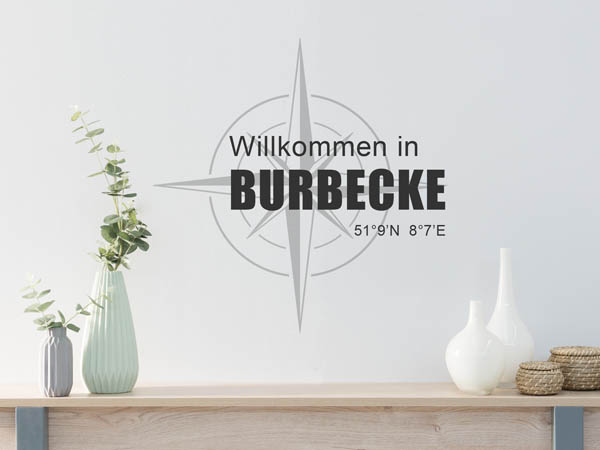 Wandtattoo Willkommen in Burbecke mit den Koordinaten 51°9'N 8°7'E