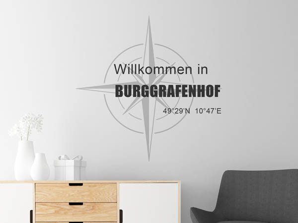 Wandtattoo Willkommen in Burggrafenhof mit den Koordinaten 49°29'N 10°47'E