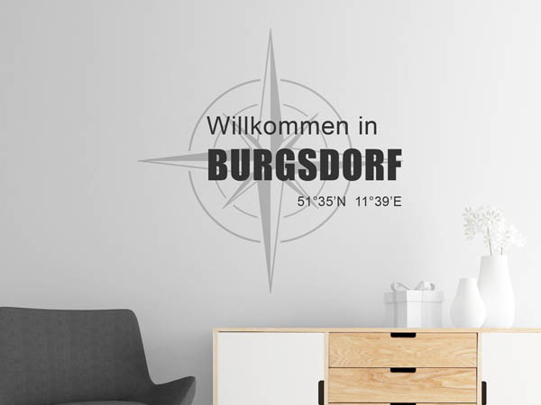 Wandtattoo Willkommen in Burgsdorf mit den Koordinaten 51°35'N 11°39'E