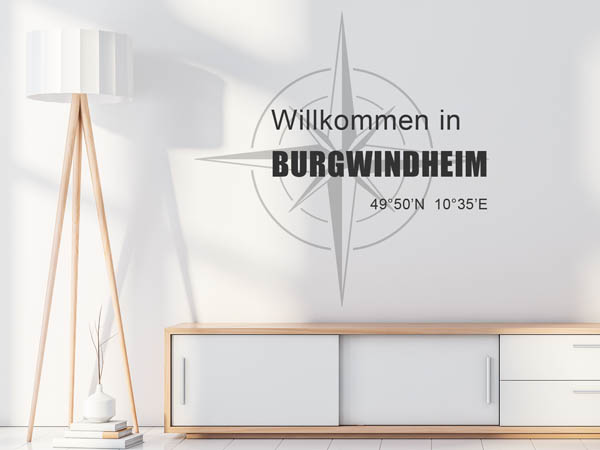 Wandtattoo Willkommen in Burgwindheim mit den Koordinaten 49°50'N 10°35'E