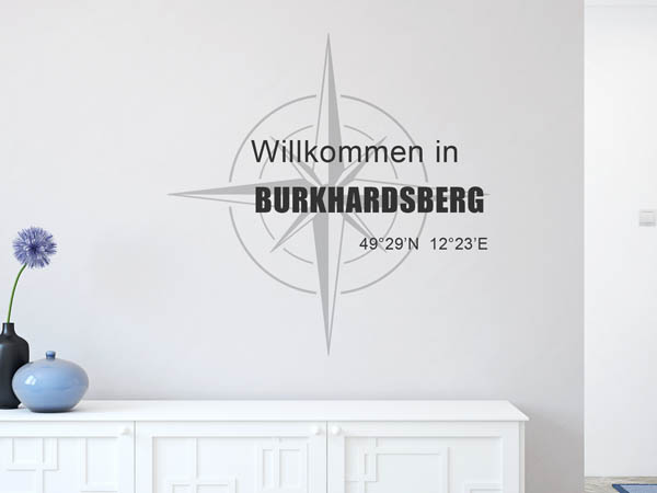 Wandtattoo Willkommen in Burkhardsberg mit den Koordinaten 49°29'N 12°23'E