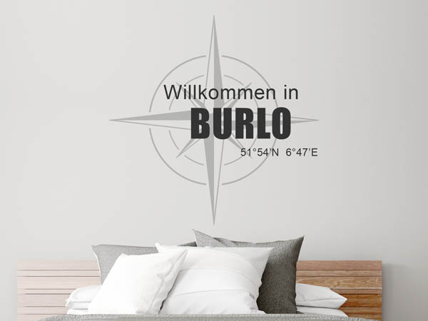 Wandtattoo Willkommen in Burlo mit den Koordinaten 51°54'N 6°47'E