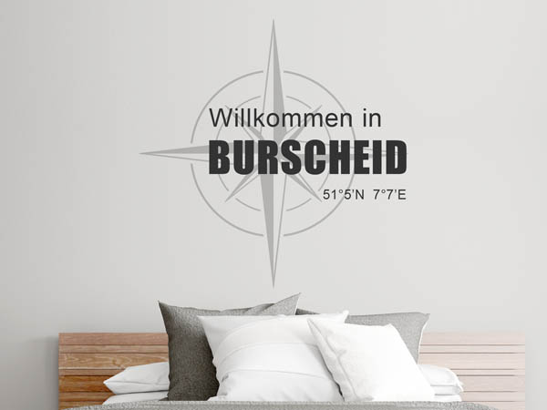 Wandtattoo Willkommen in Burscheid mit den Koordinaten 51°5'N 7°7'E