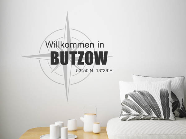 Wandtattoo Willkommen in Butzow mit den Koordinaten 53°50'N 13°39'E