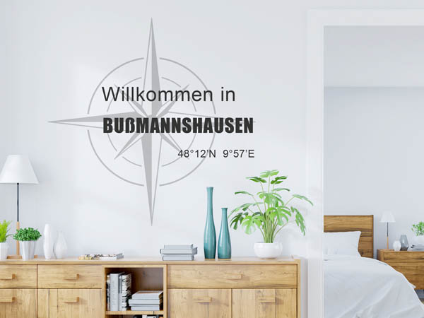 Wandtattoo Willkommen in Bußmannshausen mit den Koordinaten 48°12'N 9°57'E