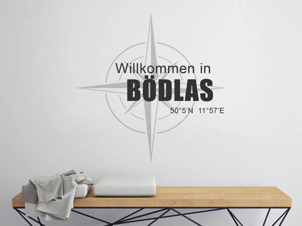 Wandtattoo Willkommen in Bödlas mit den Koordinaten 50°5'N 11°57'E