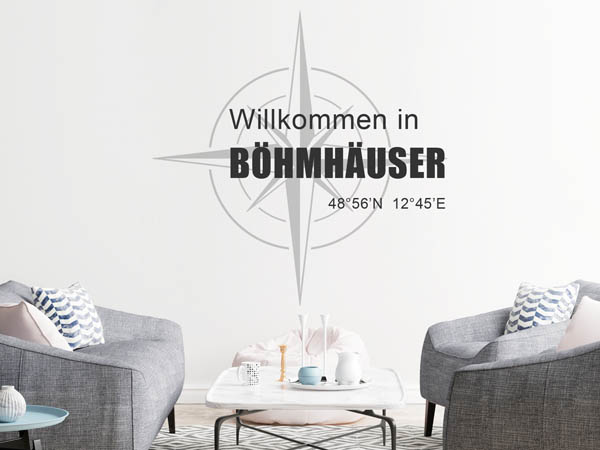 Wandtattoo Willkommen in Böhmhäuser mit den Koordinaten 48°56'N 12°45'E