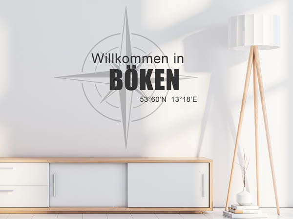 Wandtattoo Willkommen in Böken mit den Koordinaten 53°60'N 13°18'E