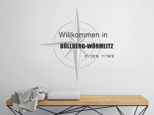 Wandtattoo Willkommen in Böllberg-Wörmlitz mit den Koordinaten 51°29'N 11°58'E