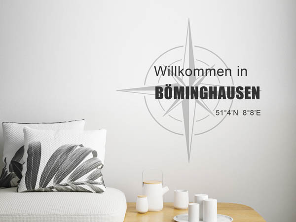 Wandtattoo Willkommen in Böminghausen mit den Koordinaten 51°4'N 8°8'E