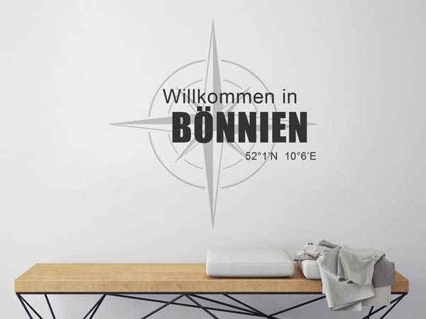 Wandtattoo Willkommen in Bönnien mit den Koordinaten 52°1'N 10°6'E