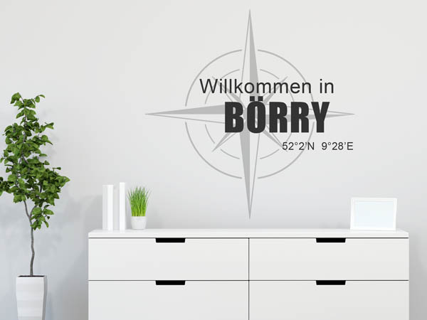 Wandtattoo Willkommen in Börry mit den Koordinaten 52°2'N 9°28'E