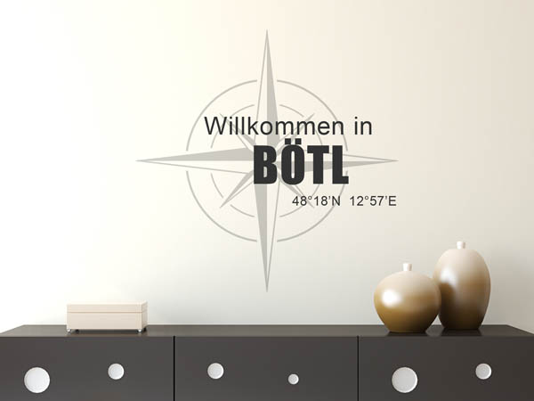 Wandtattoo Willkommen in Bötl mit den Koordinaten 48°18'N 12°57'E