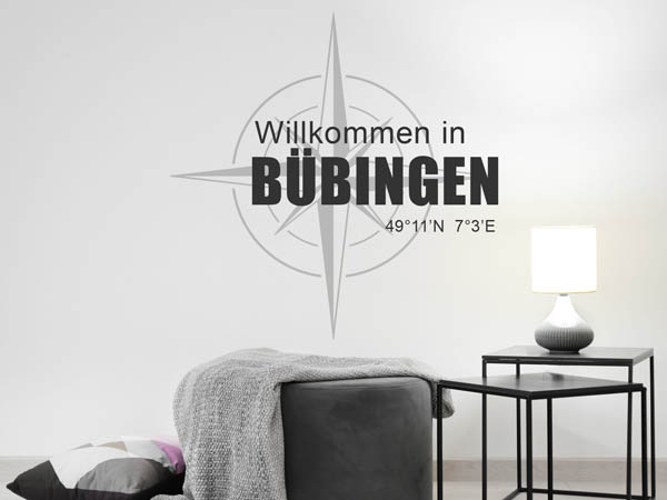 Wandtattoo Willkommen in Bübingen mit den Koordinaten 49°11'N 7°3'E