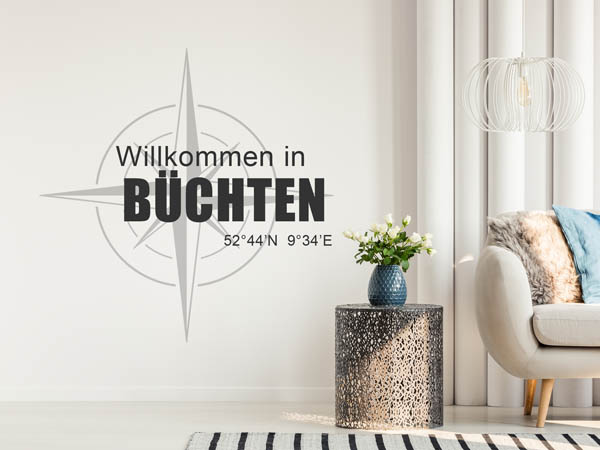 Wandtattoo Willkommen in Büchten mit den Koordinaten 52°44'N 9°34'E