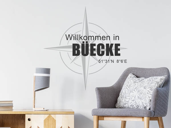 Wandtattoo Willkommen in Büecke mit den Koordinaten 51°31'N 8°6'E