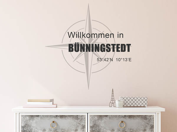 Wandtattoo Willkommen in Bünningstedt mit den Koordinaten 53°42'N 10°13'E