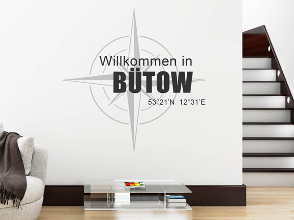 Wandtattoo Willkommen in Bütow mit den Koordinaten 53°21'N 12°31'E