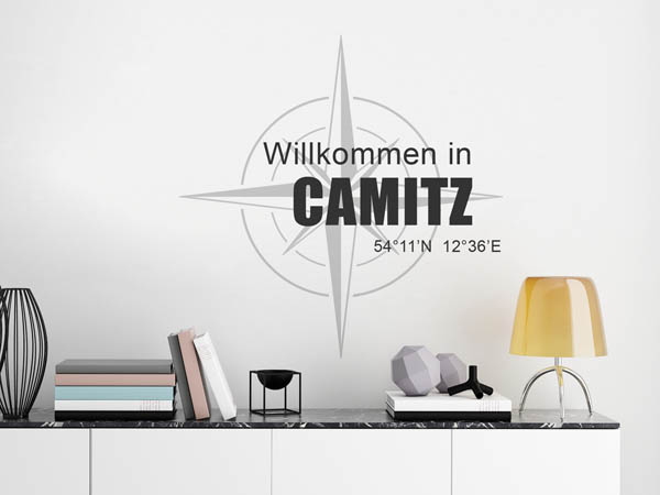 Wandtattoo Willkommen in Camitz mit den Koordinaten 54°11'N 12°36'E