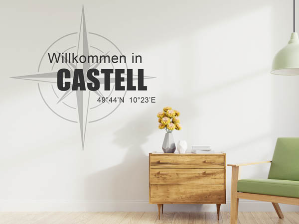 Wandtattoo Willkommen in Castell mit den Koordinaten 49°44'N 10°23'E