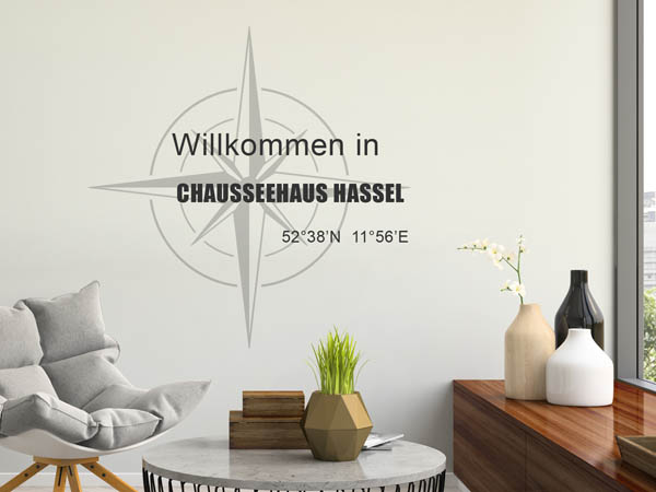 Wandtattoo Willkommen in Chausseehaus Hassel mit den Koordinaten 52°38'N 11°56'E