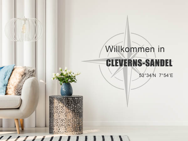 Wandtattoo Willkommen in Cleverns-Sandel mit den Koordinaten 53°34'N 7°54'E