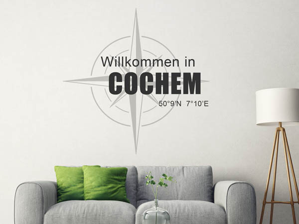 Wandtattoo Willkommen in Cochem mit den Koordinaten 50°9'N 7°10'E