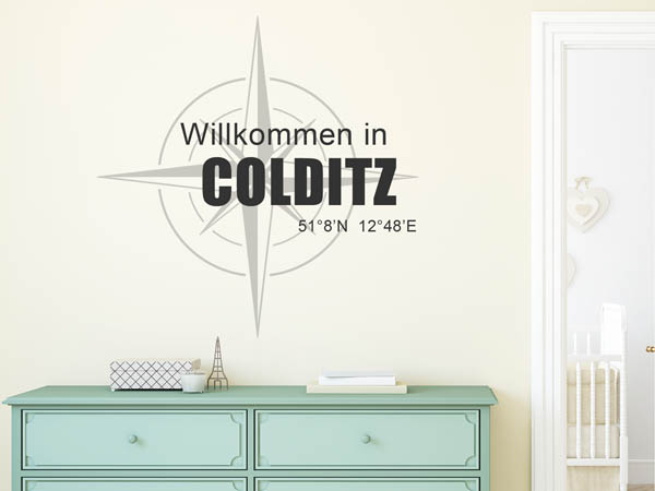 Wandtattoo Willkommen in Colditz mit den Koordinaten 51°8'N 12°48'E