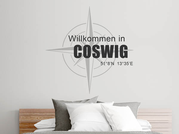 Wandtattoo Willkommen in Coswig mit den Koordinaten 51°8'N 13°35'E