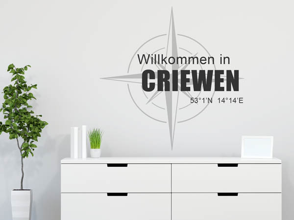 Wandtattoo Willkommen in Criewen mit den Koordinaten 53°1'N 14°14'E