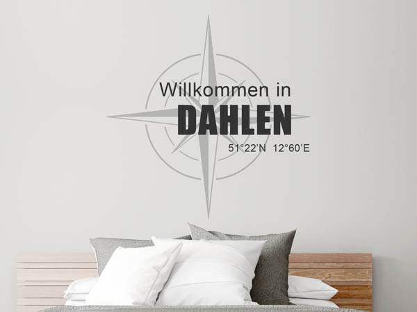 Wandtattoo Willkommen in Dahlen mit den Koordinaten 51°22'N 12°60'E
