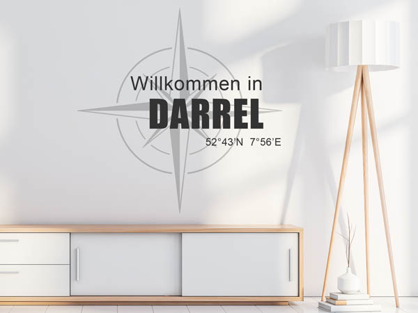 Wandtattoo Willkommen in Darrel mit den Koordinaten 52°43'N 7°56'E