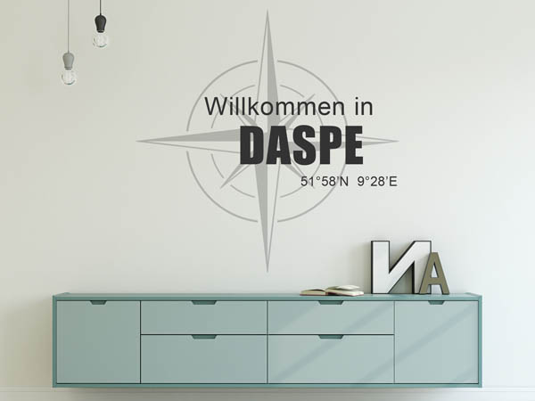 Wandtattoo Willkommen in Daspe mit den Koordinaten 51°58'N 9°28'E