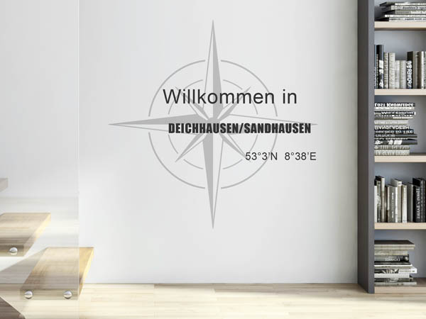 Wandtattoo Willkommen in Deichhausen-Sandhausen mit den Koordinaten 53°3'N 8°38'E