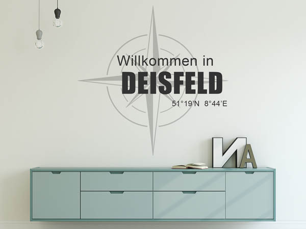 Wandtattoo Willkommen in Deisfeld mit den Koordinaten 51°19'N 8°44'E