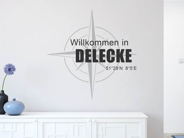 Wandtattoo Willkommen in Delecke mit den Koordinaten 51°29'N 8°5'E