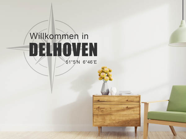 Wandtattoo Willkommen in Delhoven mit den Koordinaten 51°5'N 6°46'E