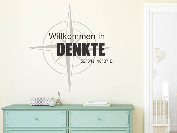 Wandtattoo Willkommen in Denkte mit den Koordinaten 52°8'N 10°37'E