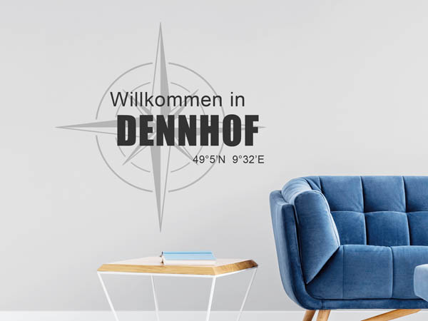 Wandtattoo Willkommen in Dennhof mit den Koordinaten 49°5'N 9°32'E