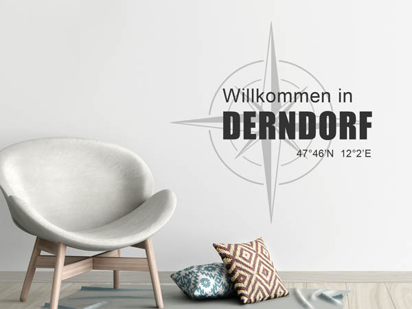 Wandtattoo Willkommen in Derndorf mit den Koordinaten 47°46'N 12°2'E