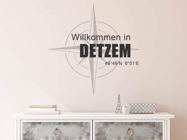 Wandtattoo Willkommen in Detzem mit den Koordinaten 49°49'N 6°51'E