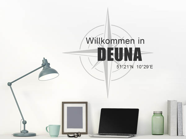 Wandtattoo Willkommen in Deuna mit den Koordinaten 51°21'N 10°29'E