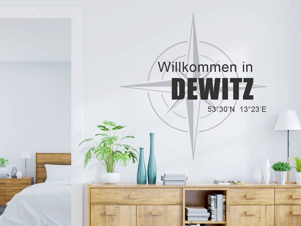 Wandtattoo Willkommen in Dewitz mit den Koordinaten 53°30'N 13°23'E