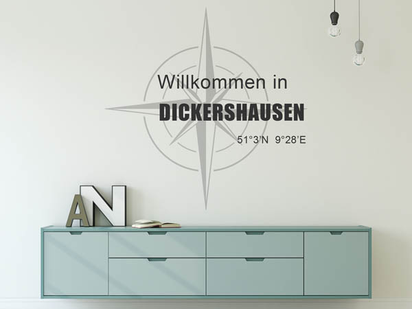 Wandtattoo Willkommen in Dickershausen mit den Koordinaten 51°3'N 9°28'E