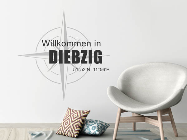 Wandtattoo Willkommen in Diebzig mit den Koordinaten 51°52'N 11°56'E