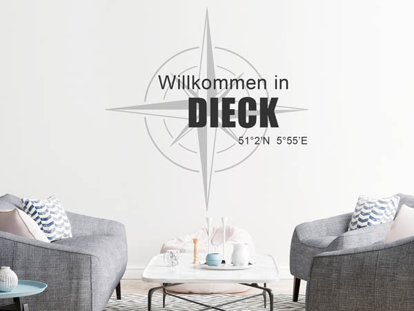 Wandtattoo Willkommen in Dieck mit den Koordinaten 51°2'N 5°55'E