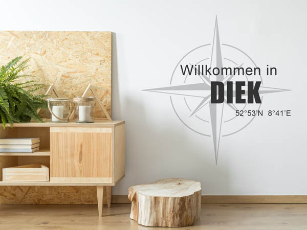 Wandtattoo Willkommen in Diek mit den Koordinaten 52°53'N 8°41'E