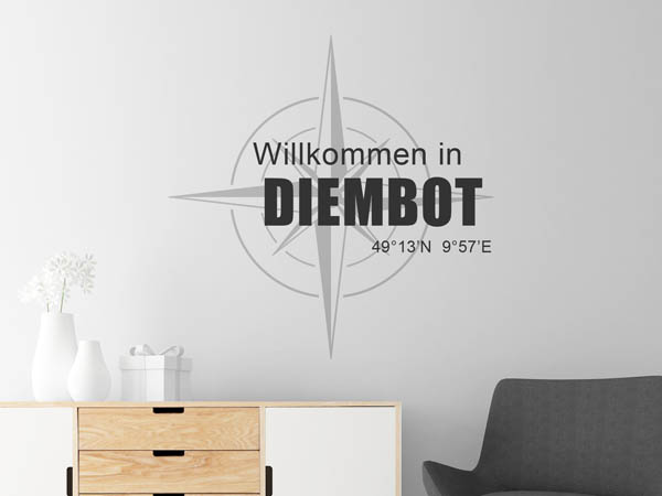 Wandtattoo Willkommen in Diembot mit den Koordinaten 49°13'N 9°57'E