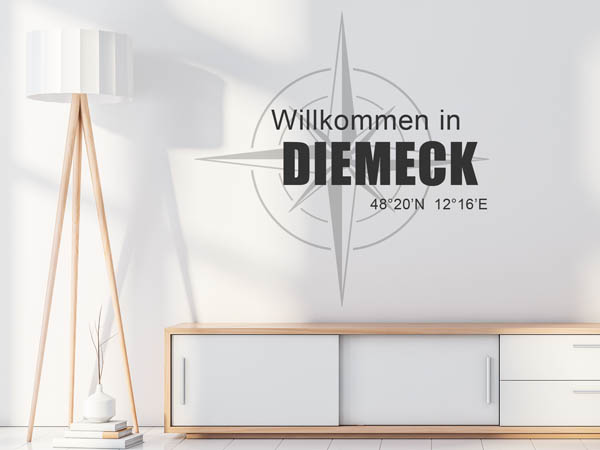 Wandtattoo Willkommen in Diemeck mit den Koordinaten 48°20'N 12°16'E